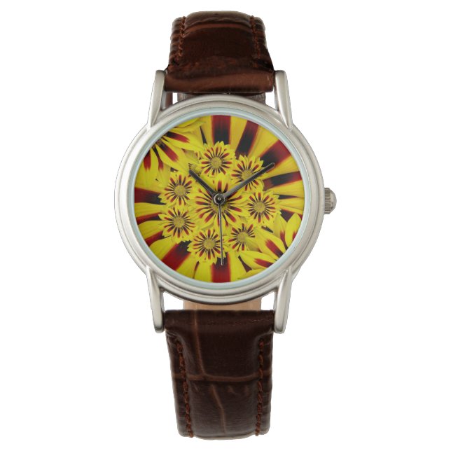 Hellgelbe Blumen Armbanduhr (Vorderseite)