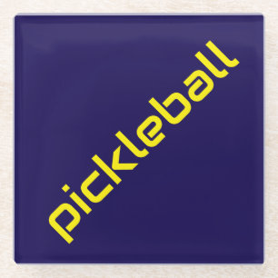 Hellgelbe Diagonale PICKLEBALL Auf Marineblau Glasuntersetzer