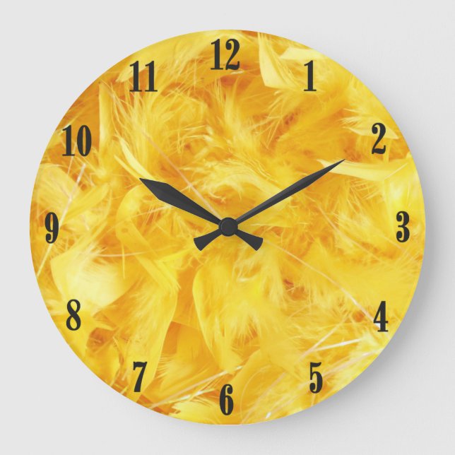 Hellgelbe Federn Schwarze Zahlen Große Wanduhr (Vorderseite)