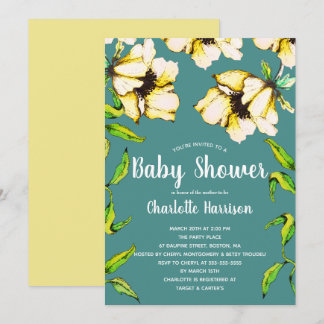 Hellgelbe Frühlingsblume Gartendusche Baby Einladung