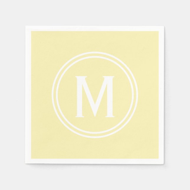 Hellgelbe Gerahmte, runde Monogramm Serviette (Vorderseite)
