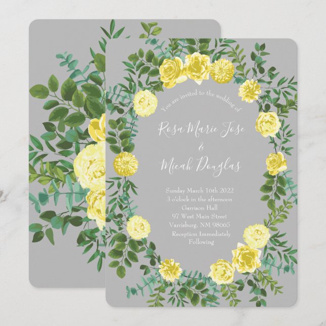 Hellgelbe graue Rose Einladungen für Hochzeiten (Vorne/Hinten)