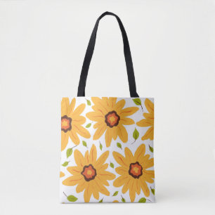 Hellgelbe handgemalte, dunkle Blume auf Weiß Tasche