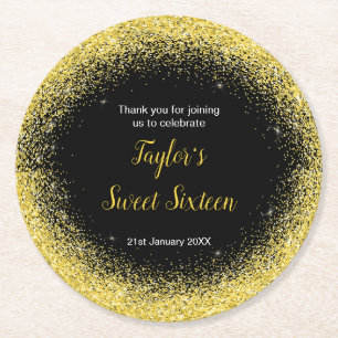 Hellgelbe Imitate Glitzer Sweet 16 Birthday Runder Pappuntersetzer