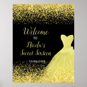 Hellgelbe Imitate Glitzer Sweet 16 Willkommen Poster