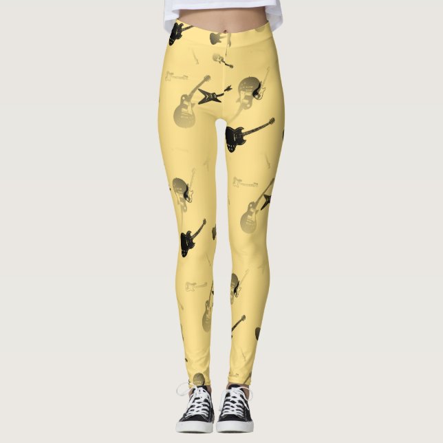 Hellgelbe Leggings Farbe des Gitarren-Felsens (Vorderseite)