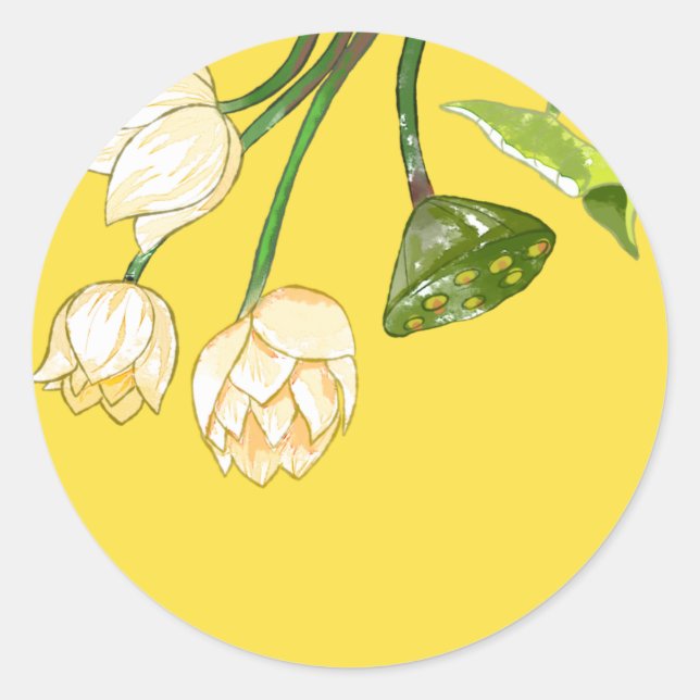 Hellgelbe Lotus-Blume und Lotus Seedpod Runder Aufkleber (Vorderseite)