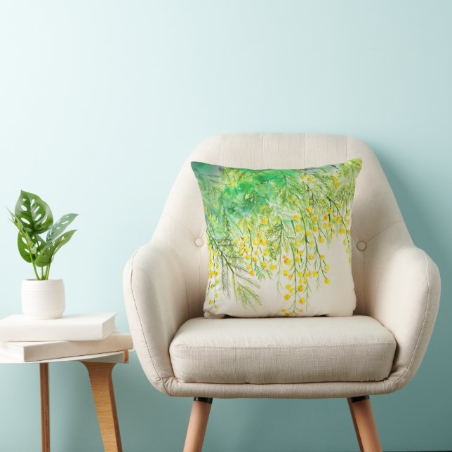 Hellgelbe Mimosa Aquarellfarben Blume Malerei Kissen (Stuhl )