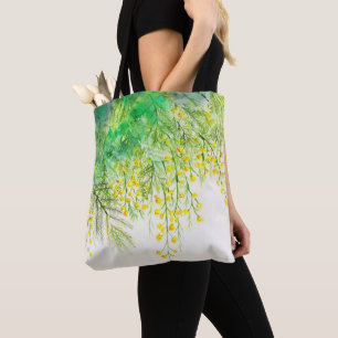 Hellgelbe Mimosa Aquarellfarben Blume Malerei Tasche