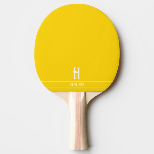 Hellgelbe Mit Monogramm Pingpong Paddel Tischtennis Schläger (Vorderseite)