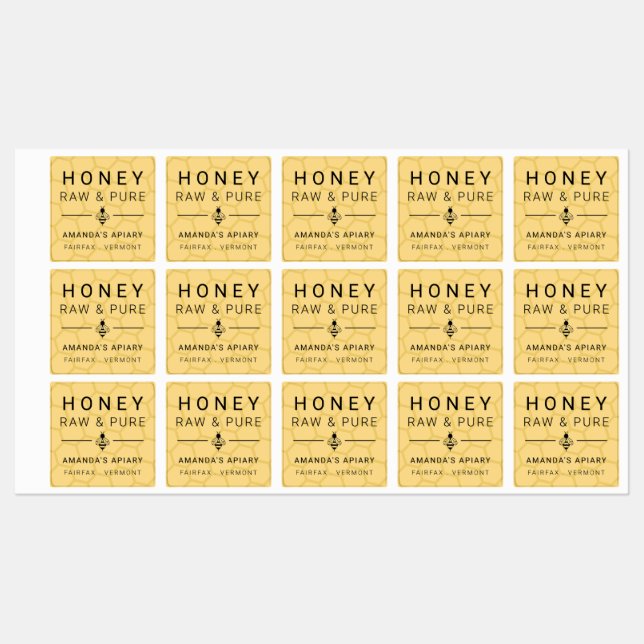 Hellgelbe Modern Beam Icon Honey Apiary Etiketten (Blatt)