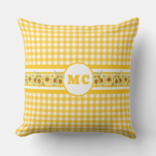 Hellgelbe Monogram Gingham Kariert Sonnenblume Kissen