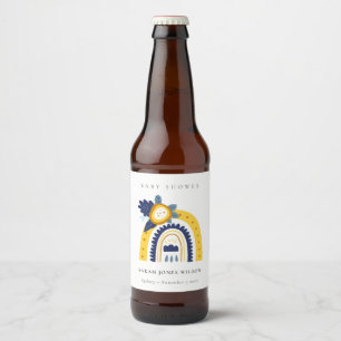Hellgelbe Navy Boho Bläsernchen Rainbow Baby Dusch Bierflaschenetikett
