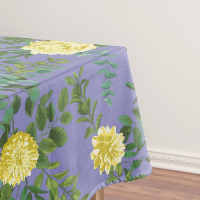 Hellgelbe Periwinkle Blaue Rose Blumenzehen Tischdecke (Beispiel)