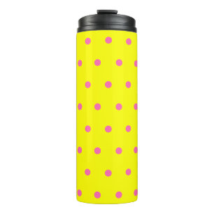 Hellgelbe Pink-Polka-Punkte Thermosbecher