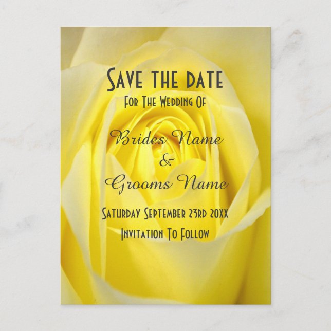 Hellgelbe Rosa Blume Save the Date Ankündigungspostkarte (Vorderseite)