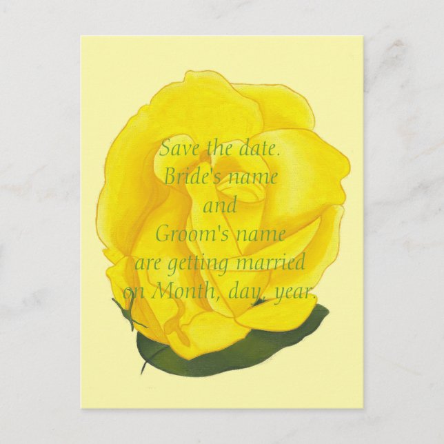 Hellgelbe Rose Save the Date Hochzeitskarten Ankündigungspostkarte (Vorderseite)