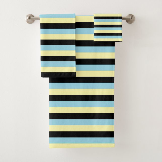 Hellgelbe, schwarze und blaue Pastellstreifen Badhandtuch Set (Insitu)