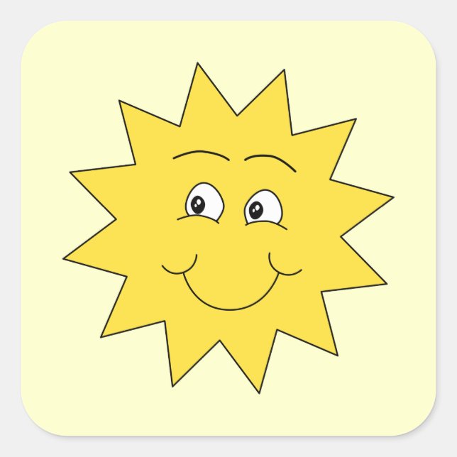 Hellgelbe Sommersonne. Lächelndes Gesicht. Quadratischer Aufkleber (Vorderseite)
