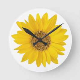 Hellgelbe Sonnenblume im weißen Hintergrund Runde Wanduhr