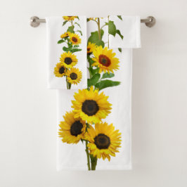 Hellgelbe Sonnenblumen auf Weiß Badhandtuch Set