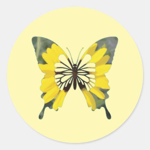 Hellgelbe Sonnenblumenschmetterling-Blume Runder Aufkleber