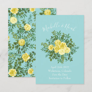 Hellgelbe und Aquamarine Aqua Rose Hochzeitstag Re Einladung