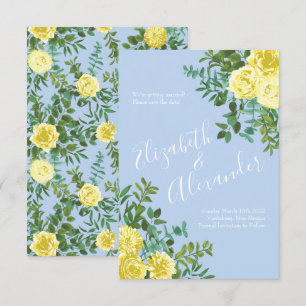 Hellgelbe und blass blaue Rose Hochzeitstag Rett Einladung