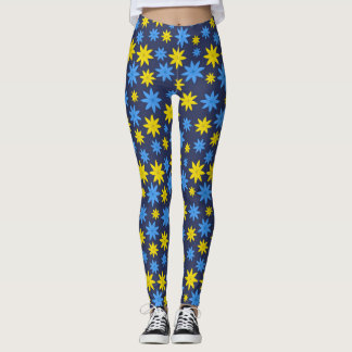 Hellgelbe und blaue Blumenmuster Leggings