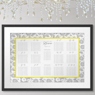 Hellgelbe und graue Sitzkarte alphabetisch Poster