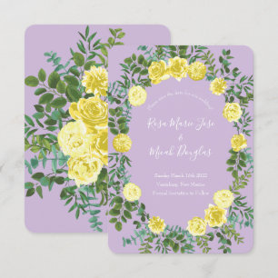 Hellgelbe und lila-lila Rosen-Hochzeitseinladung z Einladung