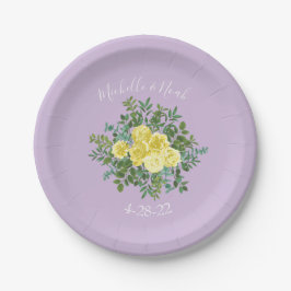 Hellgelbe und Lilac Lila Rose Blumenzehen Pappteller