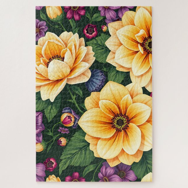 Hellgelbe und violette Blumen farbenfrohe Blumen (Vertikal)