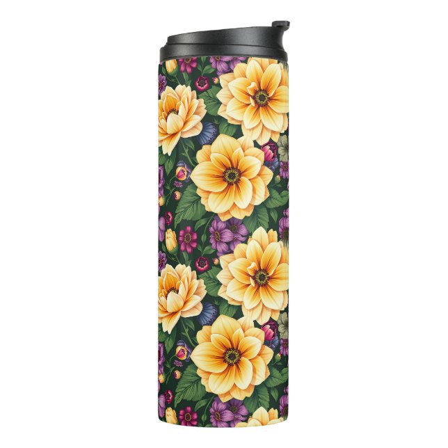 Hellgelbe und violette Blumen farbenfrohe Blumen Thermosbecher (Nach links gedreht)
