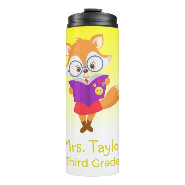 Hellgelber Fox-Lehrer-Geschenk Thermosbecher (Vorderseite)