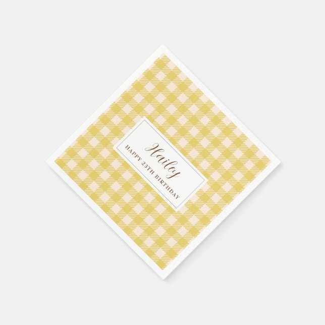 Hellgelber Gingham kariert überprüft Paper Napkin Serviette (Ecke)