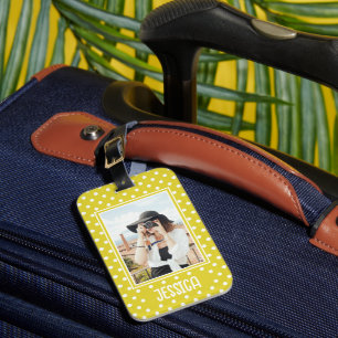 Hellgelber Polka Dot Benutzerdefiniertes Foto und  Gepäckanhänger