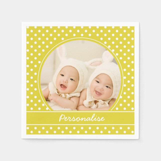 Hellgelber Polka Dot Benutzerdefiniertes Foto und  Serviette (Vorderseite)