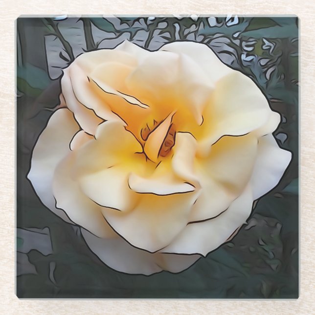 Hellgelber Rosen-Glas-Untersetzer Glasuntersetzer (Vorderseite)