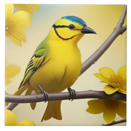 Hellgelber Songbird auf einem Zweig Fliese