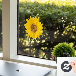 Hellgelber Sonnenblumen-Individuelle Name Fensteraufkleber