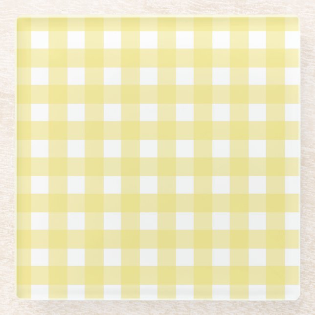 Hellgelber und weißer Gingham Glasuntersetzer (Vorderseite)