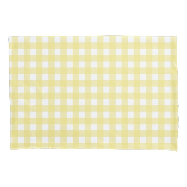 Hellgelber und weißer Gingham Kissenbezug (Vorderseite)