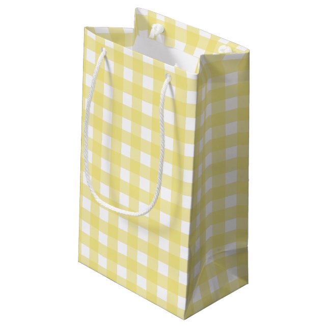Hellgelber und weißer Gingham Kleine Geschenktüte (Rückseite Schrägansicht)