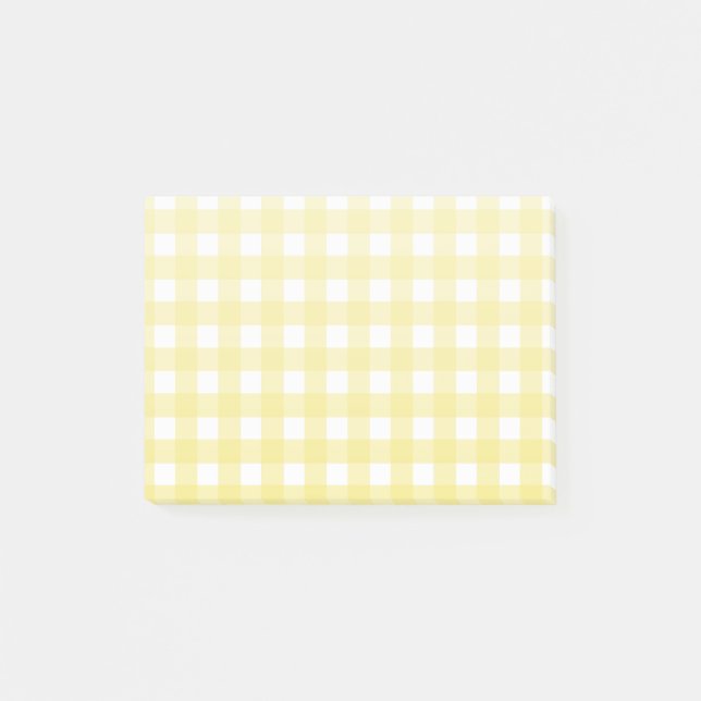 Hellgelber und weißer Gingham Post-it Klebezettel (Vorderseite)