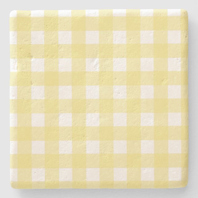 Hellgelber und weißer Gingham Steinuntersetzer (Vorderseite)