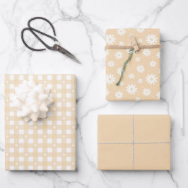 Hellgelbes Federmuster und festes Wrapping Paper Geschenkpapier Set