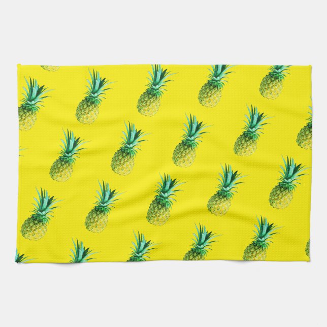 Hellgelbes, grünes Yummy-Ananas-Muster Geschirrtuch (Horizontal)