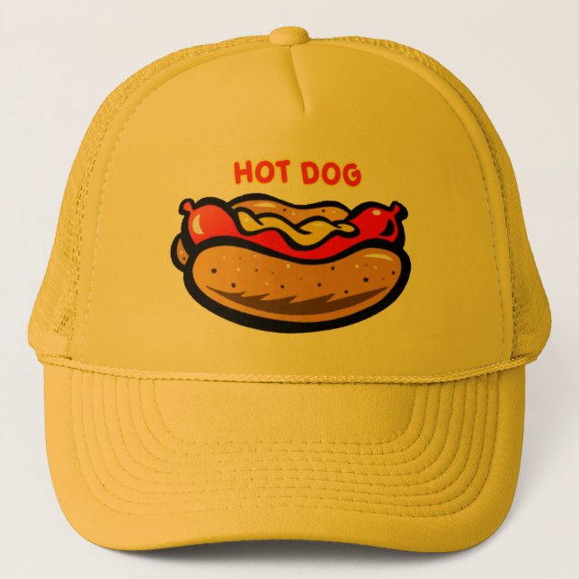 Hellgelbes Hot Dog-Standbild mit benutzerdefiniert Truckerkappe (Vorderseite)