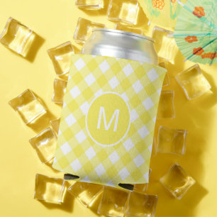 Hellgelbes klassisches Gingham-Muster mit Monogram Dosenkühler